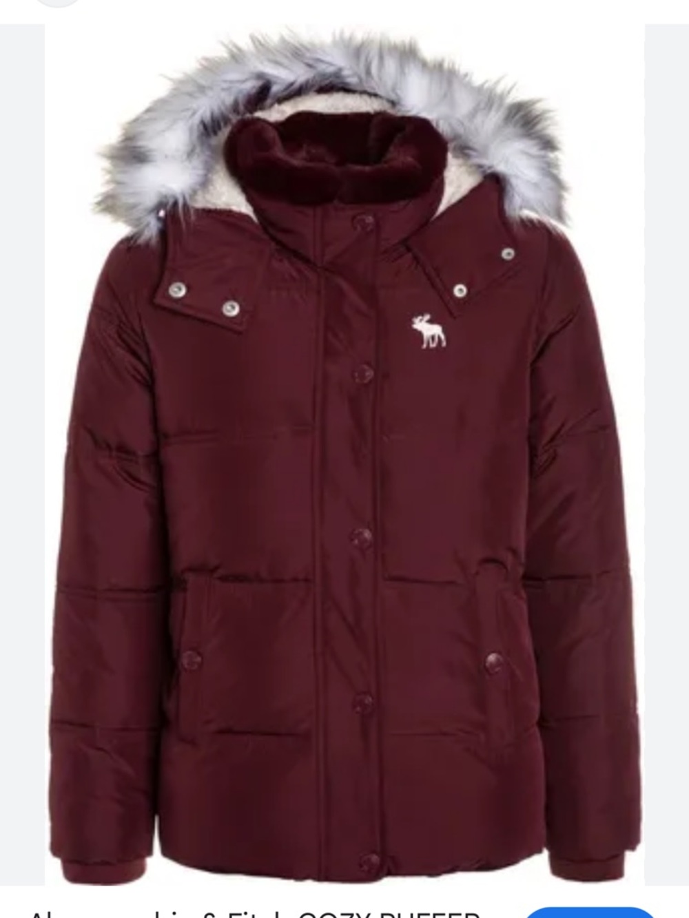 Abercrombie & Fitch Kids Cozy Puffer Winter Jacket Burgundy Fur Trim Sherpa Line
